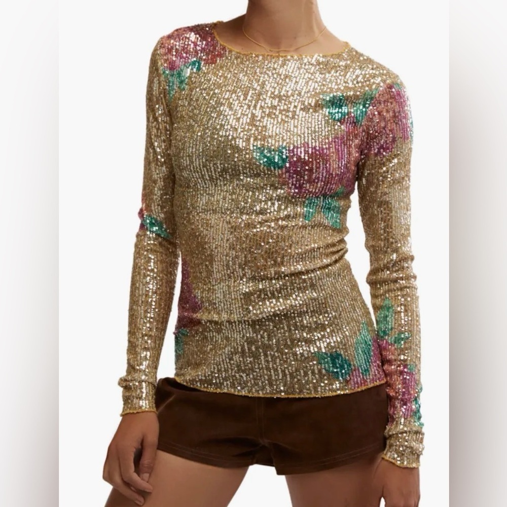 Free People NWT Gold Rush sequined top, medium